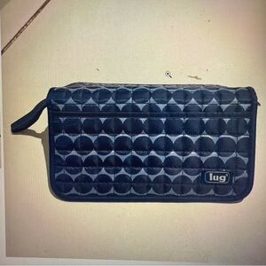 LUG Blue Circle Pattern Wallet Zip Clutch Quilted Wristlet Travel 10" x 5" NWOT